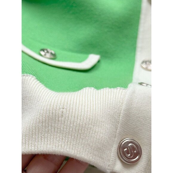 NWT SANDRO Murcie Green Ivory Knit Boxy Crest Button Cardigan Sweater, Size 1/S - Picture 10 of 16